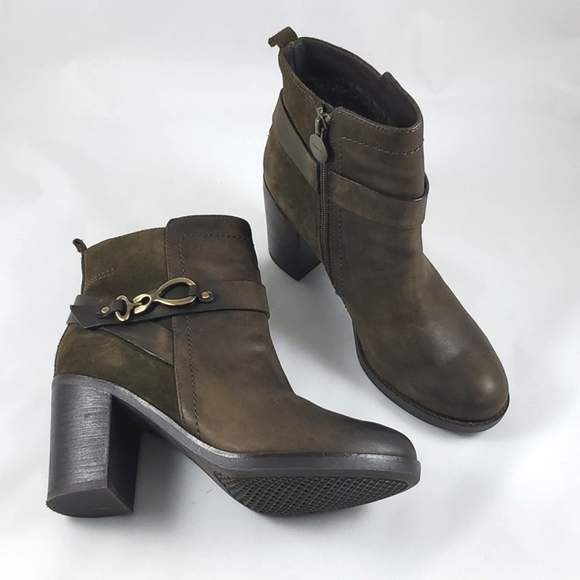 GEOX Respira Leather Ankle Strap Heeled Boots Olive Green Size 10 - Picture 4 of 16